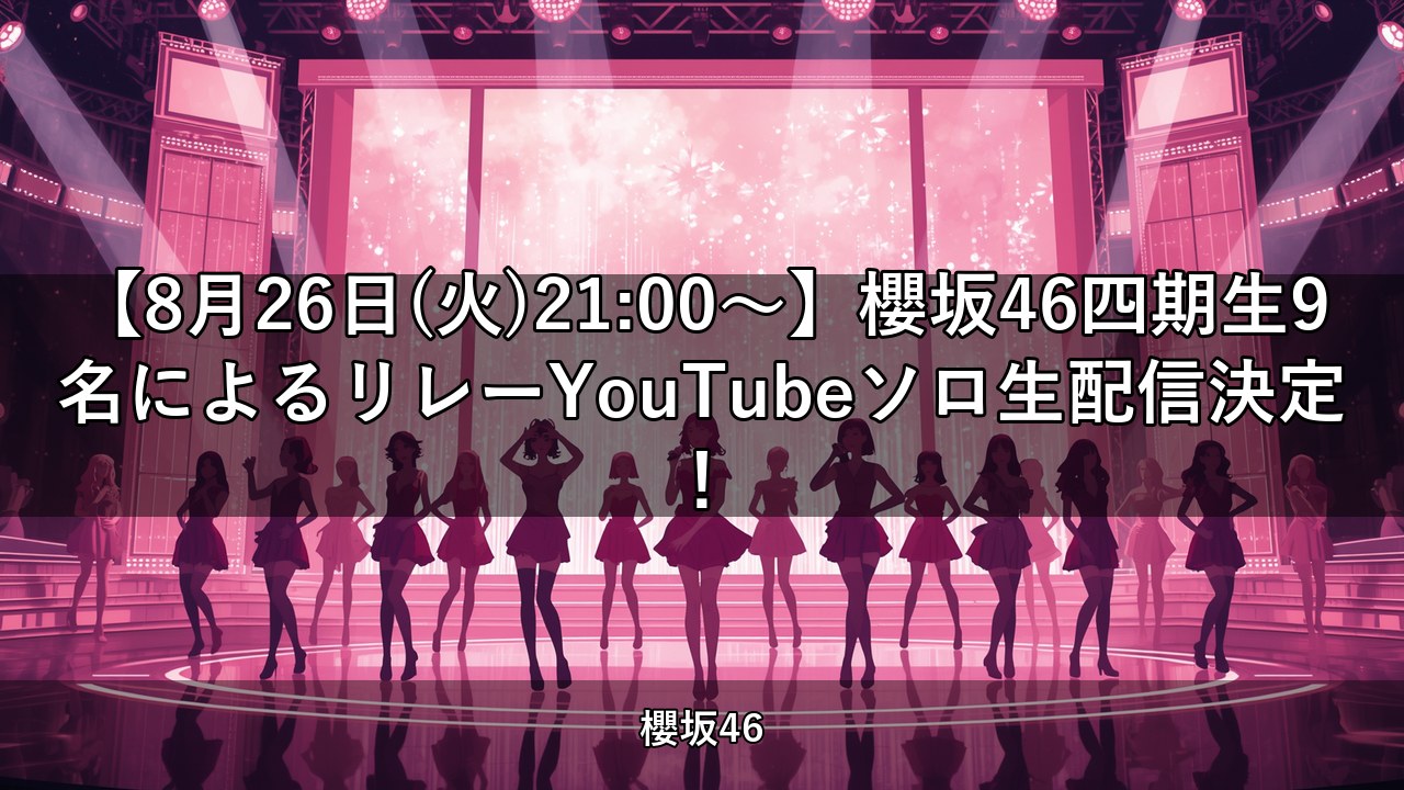 【8月26日(火)21:00～】櫻坂46四期生9名によるリレーYouTubeソロ生配信決定！